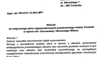 Wnioski do miejscowego planu zagospodarowania przestrzennego miasta Trzcianki w rejonie ulic: Gorzowskiej i Wincentego Witosa 